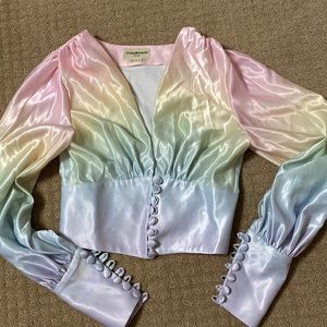 Lirika Matoshi rainbow satin blouse size XS.